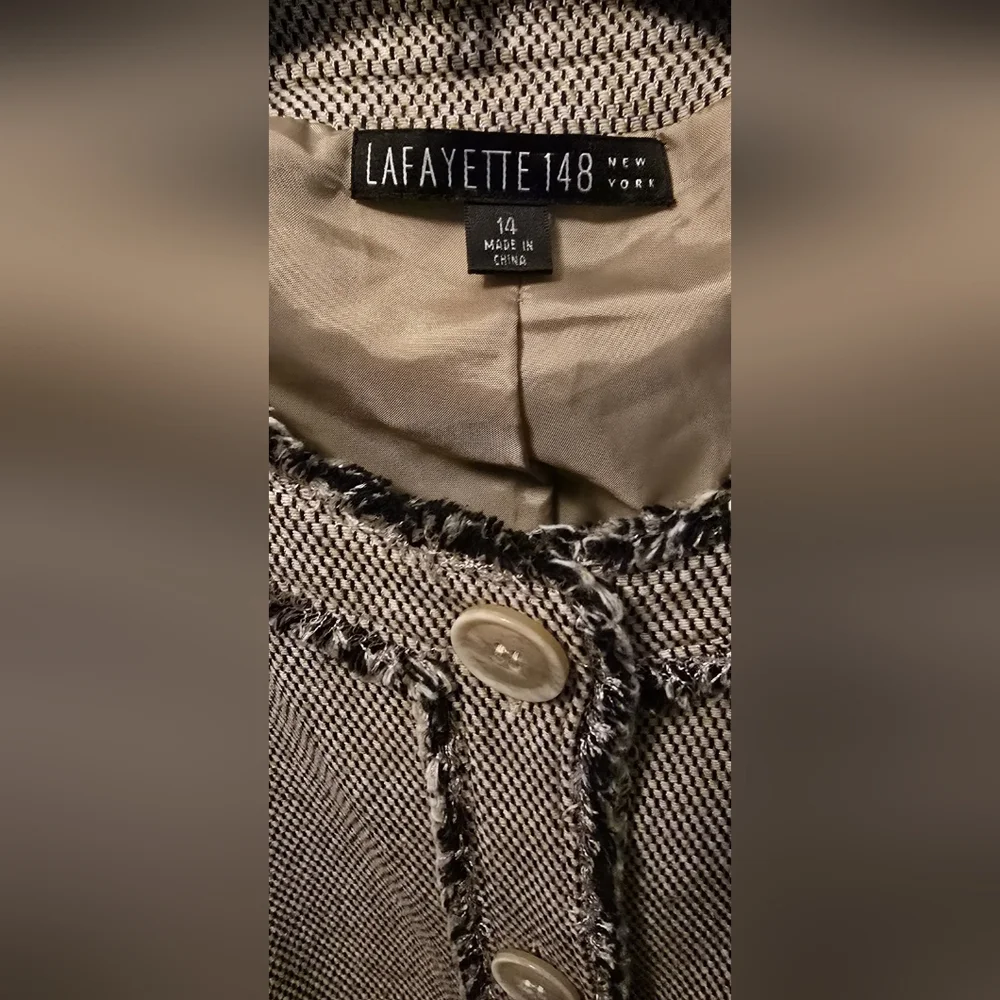 😍Lafayette 148 NY Women Career Beige/Brown Cotton Blend Tweed Blazer Sz 14 - Picture 3 of 4